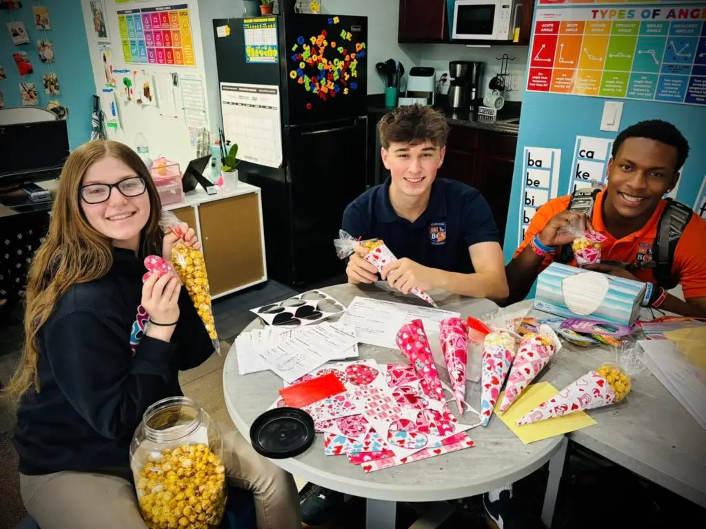 Bethany Christian School high school students preparing service project gifts as part of leadership development.