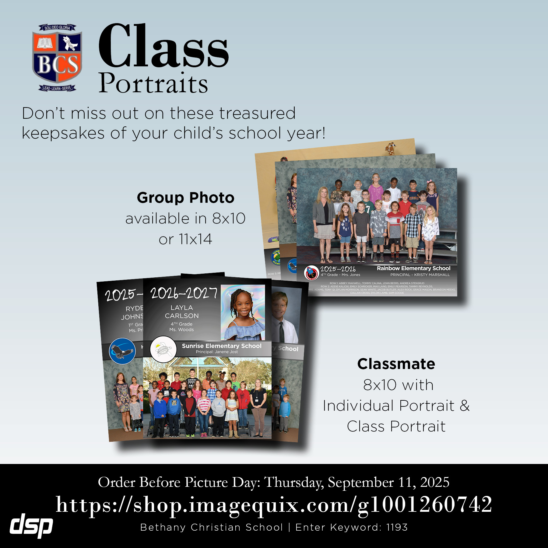 BCS Class Portraits information flyer with ordering link and options